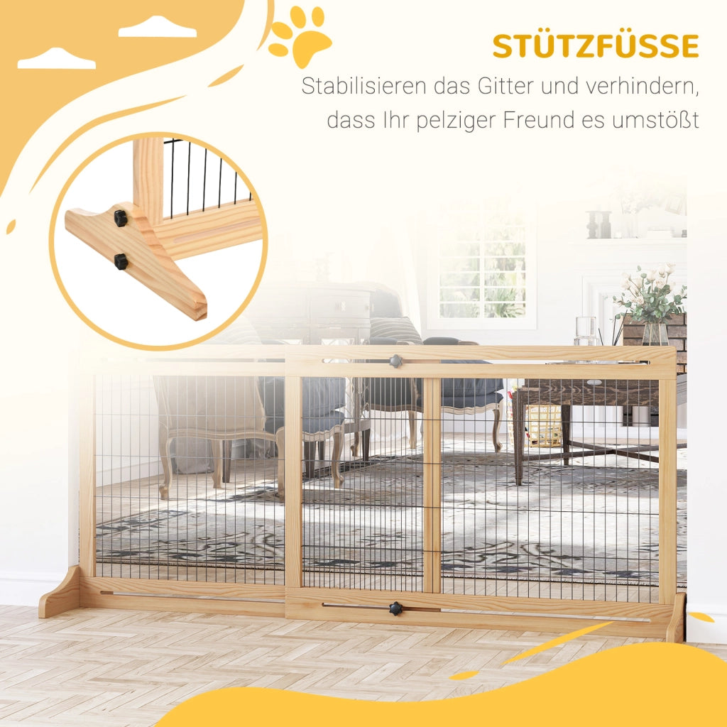 Cancelletto di Sicurezza per Cani e Scale ¨C Xylo ¨C Altezza 180 cm, Regolabile, Naturale + Nero
