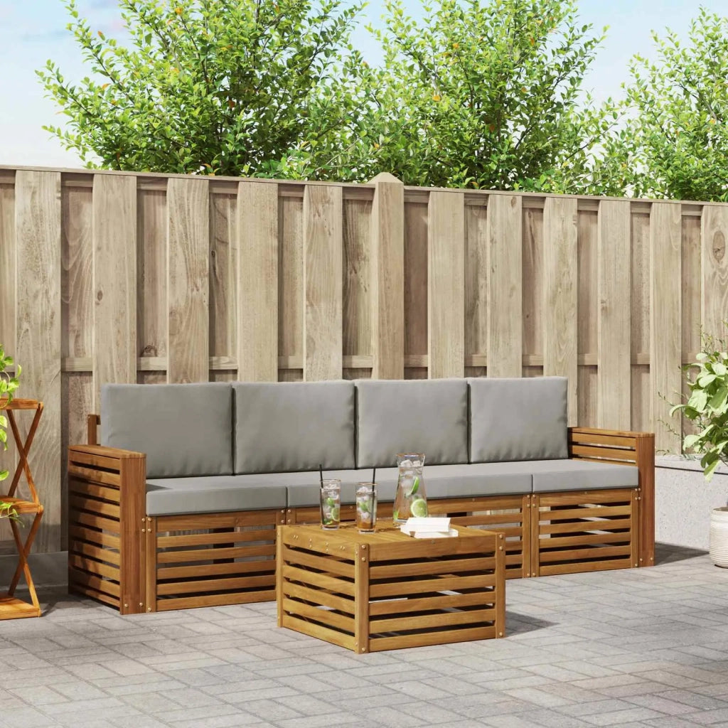 Set divani con cuscino 5 pcs Grigio Naturale e Chiaro 3374336