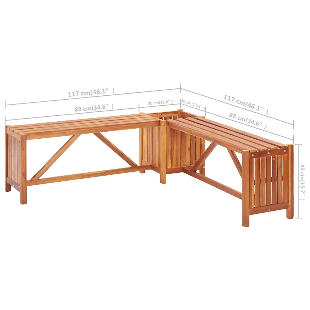 Panca Giardino Angolare e Fioriera 117x117x40cm Massello Acacia 46345