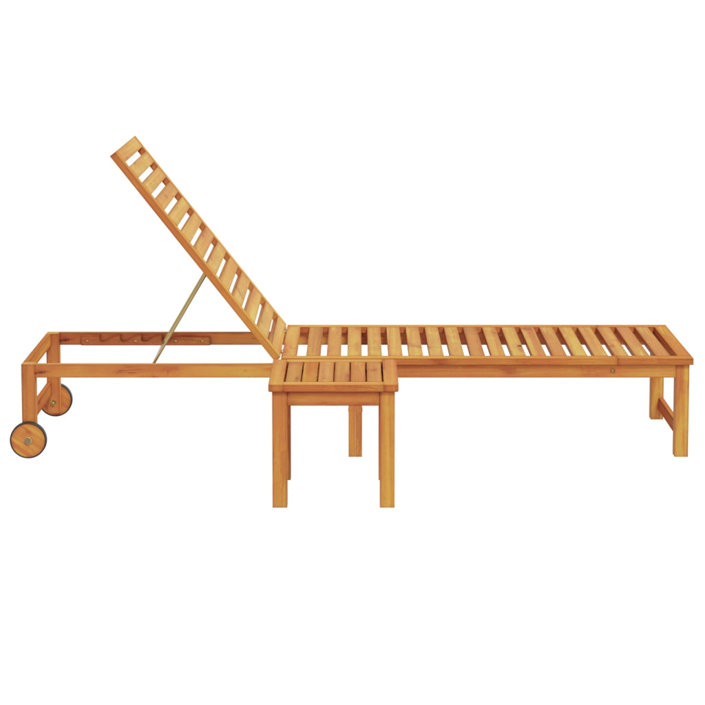 Lettino prendisole in legno massiccio di acacia con tavolo