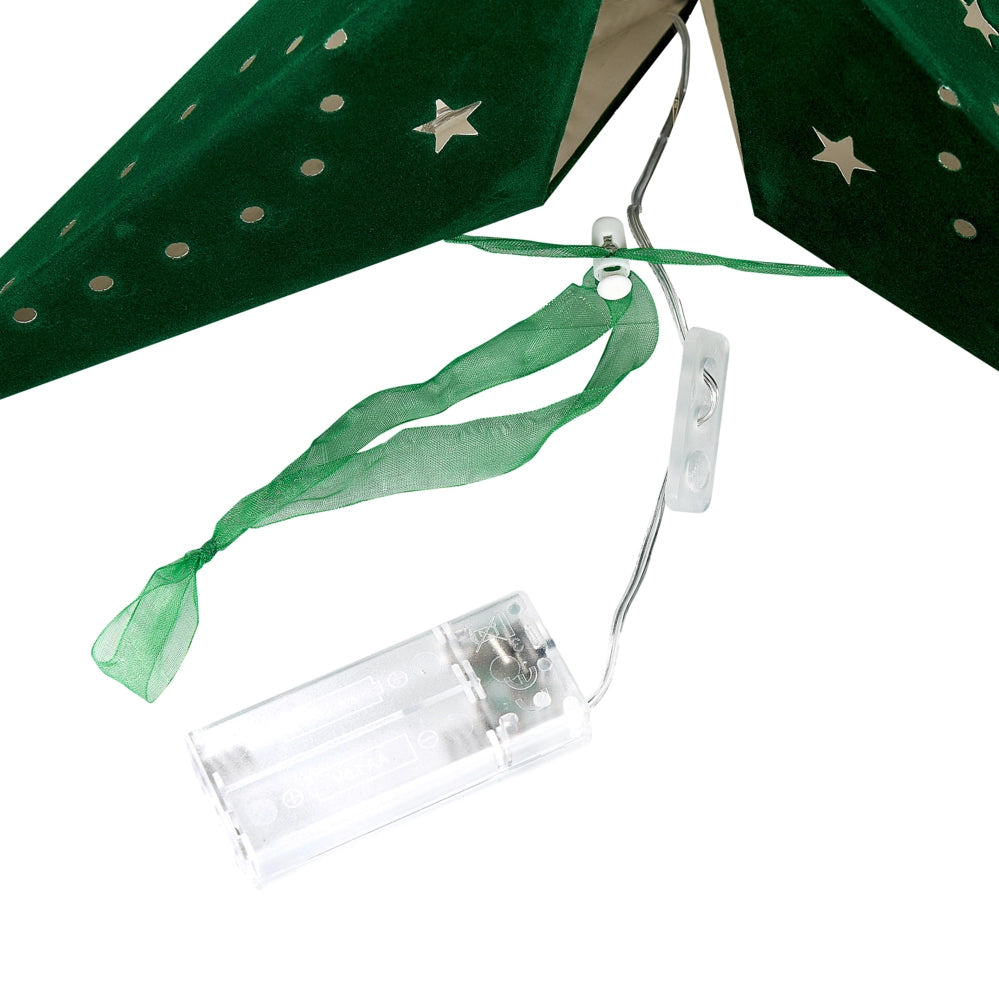 Set di 2 stelle LED in carta di colore verde smeraldo 60 cm velluto decorazione di Natale