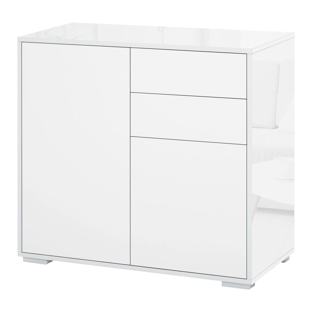 Mobiletto 2 Cassetti e 2 Ante, Apertura a Pressione, Mobile con 2 Cassetti e 2 Ante per Casa e Ufficio, 79x36x74cm, Bianco Opaco