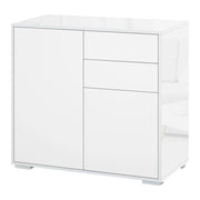 Mobiletto 2 Cassetti e 2 Ante, Apertura a Pressione, Mobile con 2 Cassetti e 2 Ante per Casa e Ufficio, 79x36x74cm, Bianco Opaco