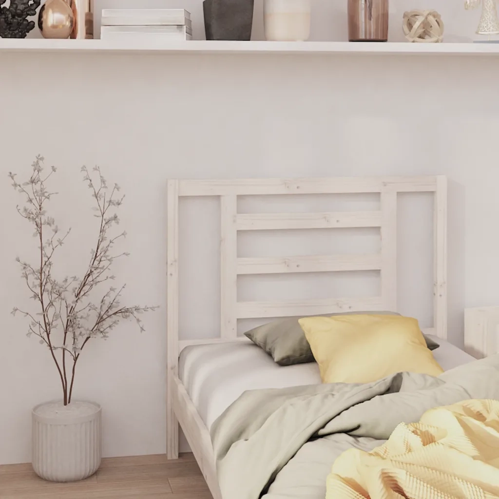 Testiera per Letto Bianca 96x4x100 cm in Legno Massello di Pino 818801