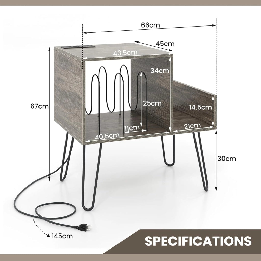 - Supporto per giradischi, 66 x 45 x 67 cm, tavolino con stazione di ricarica integrata, scaffale per la conservazione dei vinili con gambe in metallo, armadio per camera da letto, soggiorno