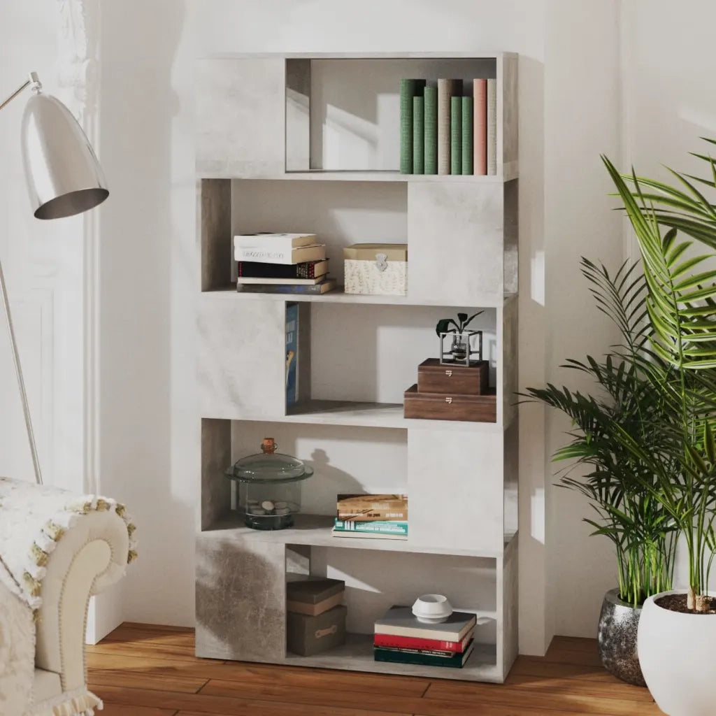 Libreria Divisorio-Scaffale per Libri-Mobile di Stoccaggio Grigio Cemento 80x24x155 cm in Truciolato