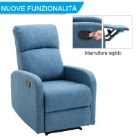Poltrona Relax Reclinabile Manuale con Poggiapiedi Portata 125kg Tessuto di Lino 67 × 83 × 107cm Blu