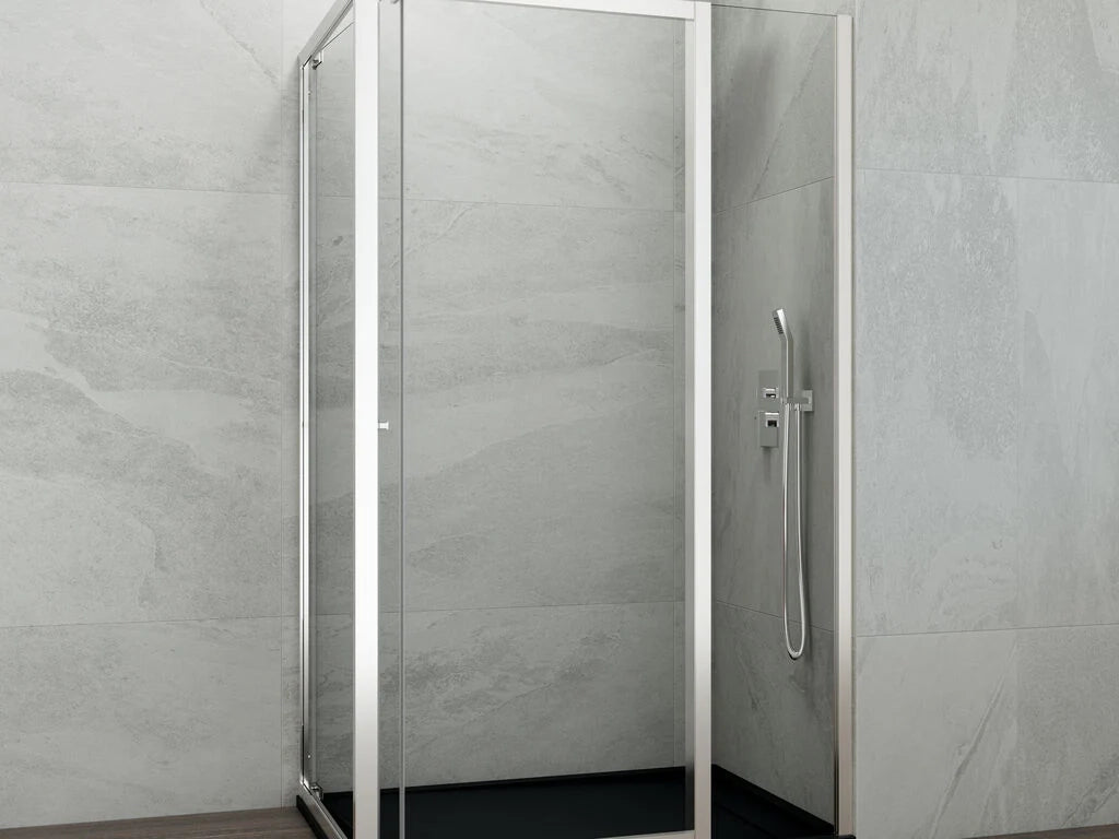 Box doccia angolare SPAZIO porta battente + laterale fisso 65x80 cm (62.5-64/76.5-79) nero opaco