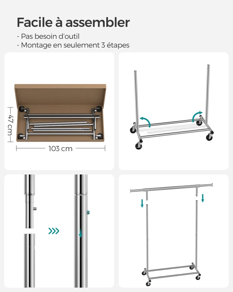 Set di 2 appendiabiti in acciaio 45,4 x (92-132) x 160 cm massimo 90 kg con ruote 12_0003722