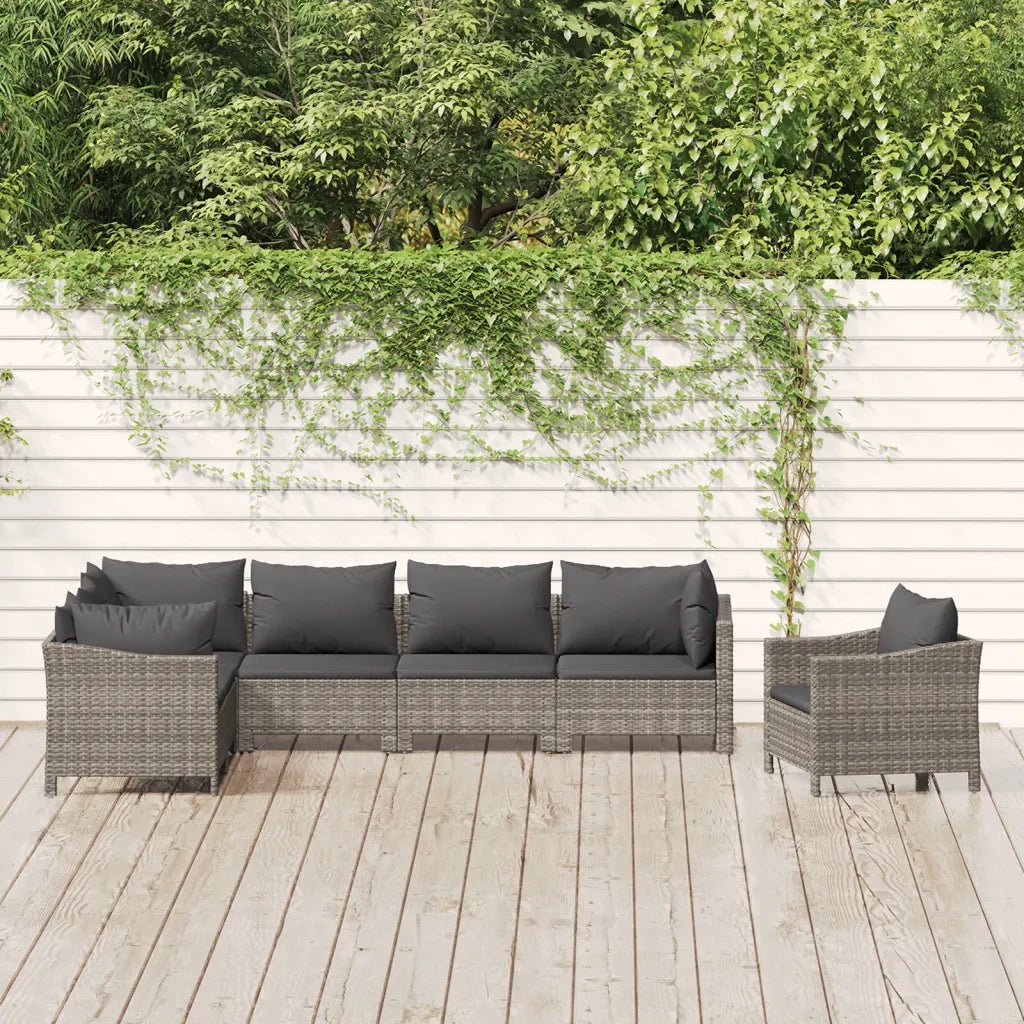 Set Divani da Giardino 7 pz con Cuscini in Polyrattan Grigio 3187286