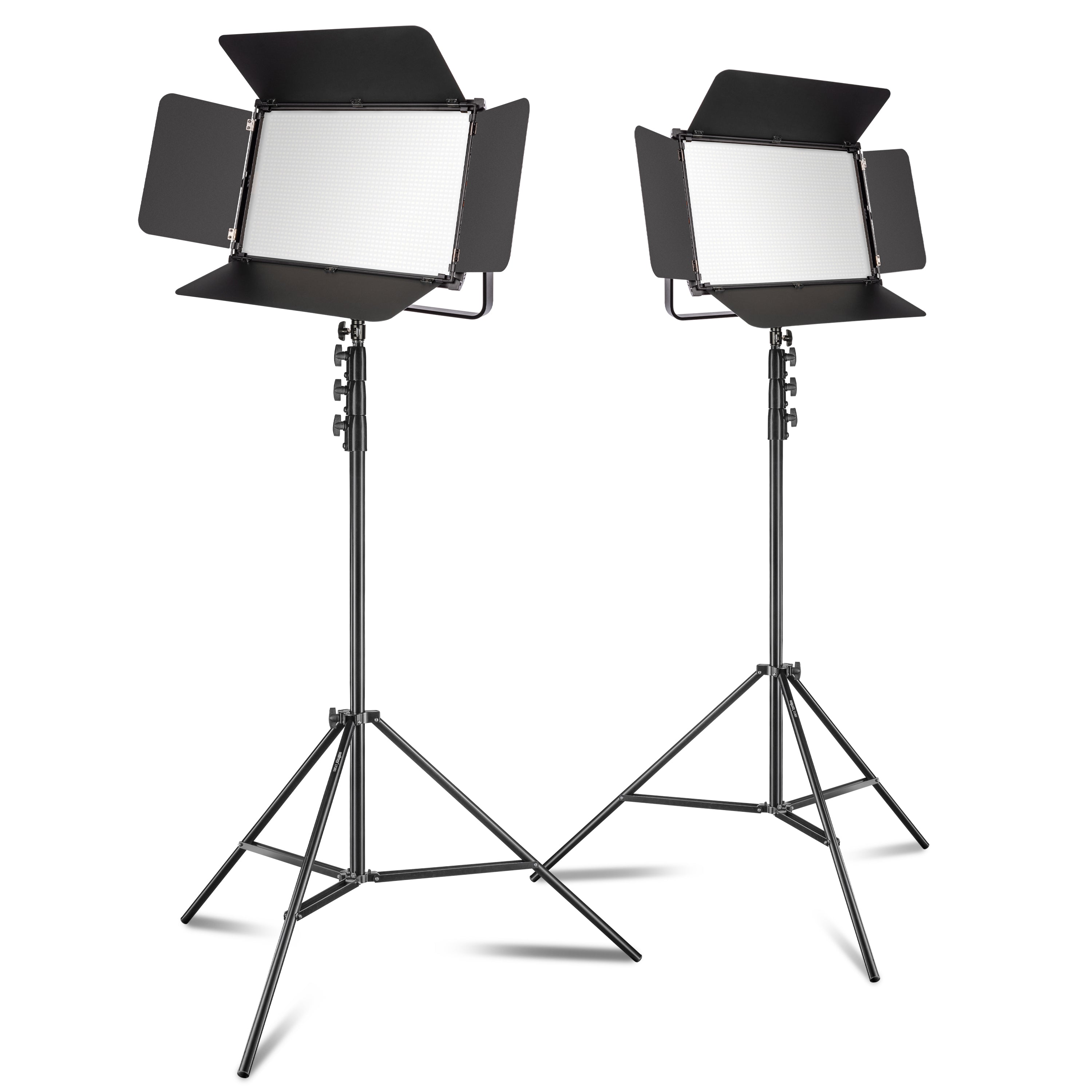 2x LED Niova 150-F Pro luce d'area incl. 2x treppiede per lampada, luce d'area da 150 W con bicolore, luminosità della luce da studio dimmerabile, luce video con radiocomando