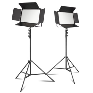 2x LED Niova 150-F Pro luce d'area incl. 2x treppiede per lampada, luce d'area da 150 W con bicolore, luminosità della luce da studio dimmerabile, luce video con radiocomando