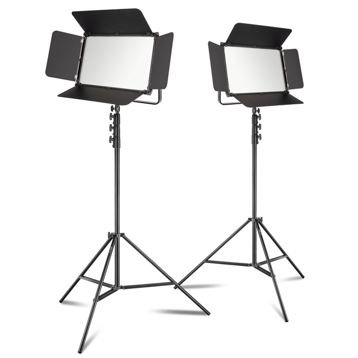 2x LED Niova 150-F Pro luce d'area incl. 2x treppiede per lampada, luce d'area da 150 W con bicolore, luminosità della luce da studio dimmerabile, luce video con radiocomando