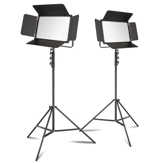 2x LED Niova 150-F Pro luce d'area incl. 2x treppiede per lampada, luce d'area da 150 W con bicolore, luminosità della luce da studio dimmerabile, luce video con radiocomando