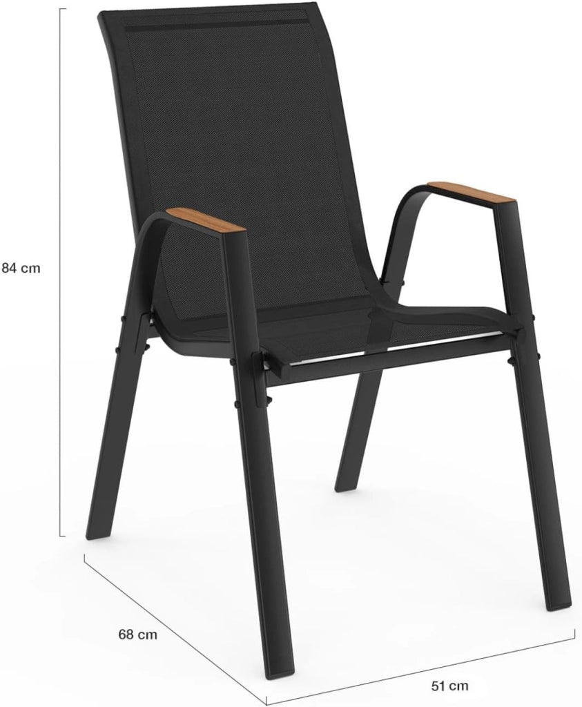 Set di mobili da Giardino NOUMEA - Tavolo da 150 cm con Piano in Vetro temperato Effetto Legno e 6 sedie impilabili in Legno e n
