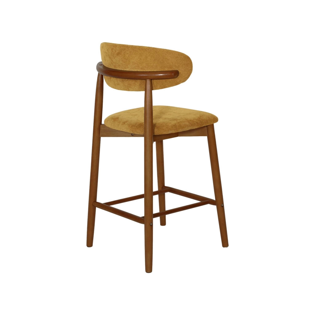 Set di 2 sgabelli da bar in legno di hevea noce e tessuto chenille ,