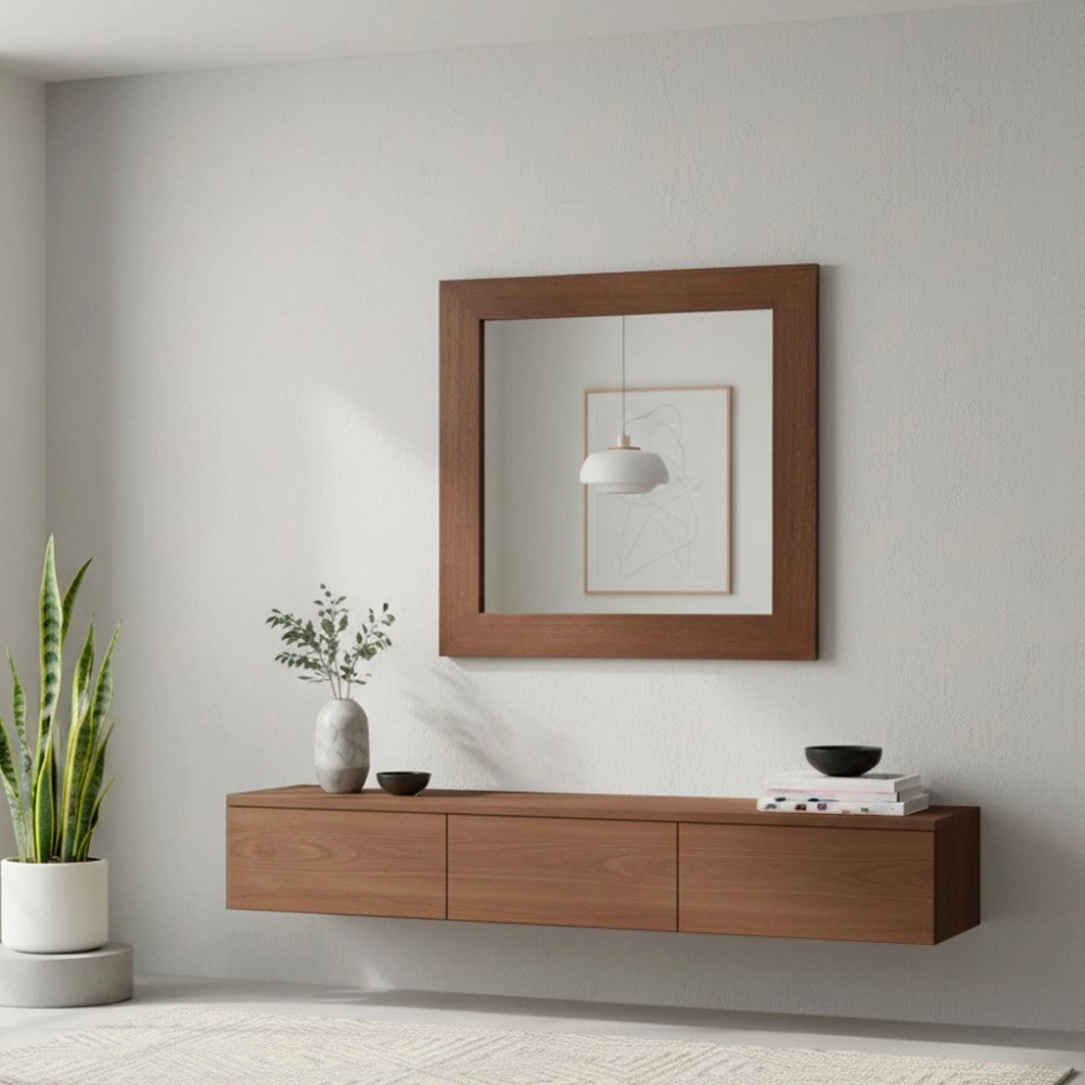 Specchiera Quadrata Plana 90x90 cm con Cornice Larice Tabacco – Design Moderno ed Essenziale