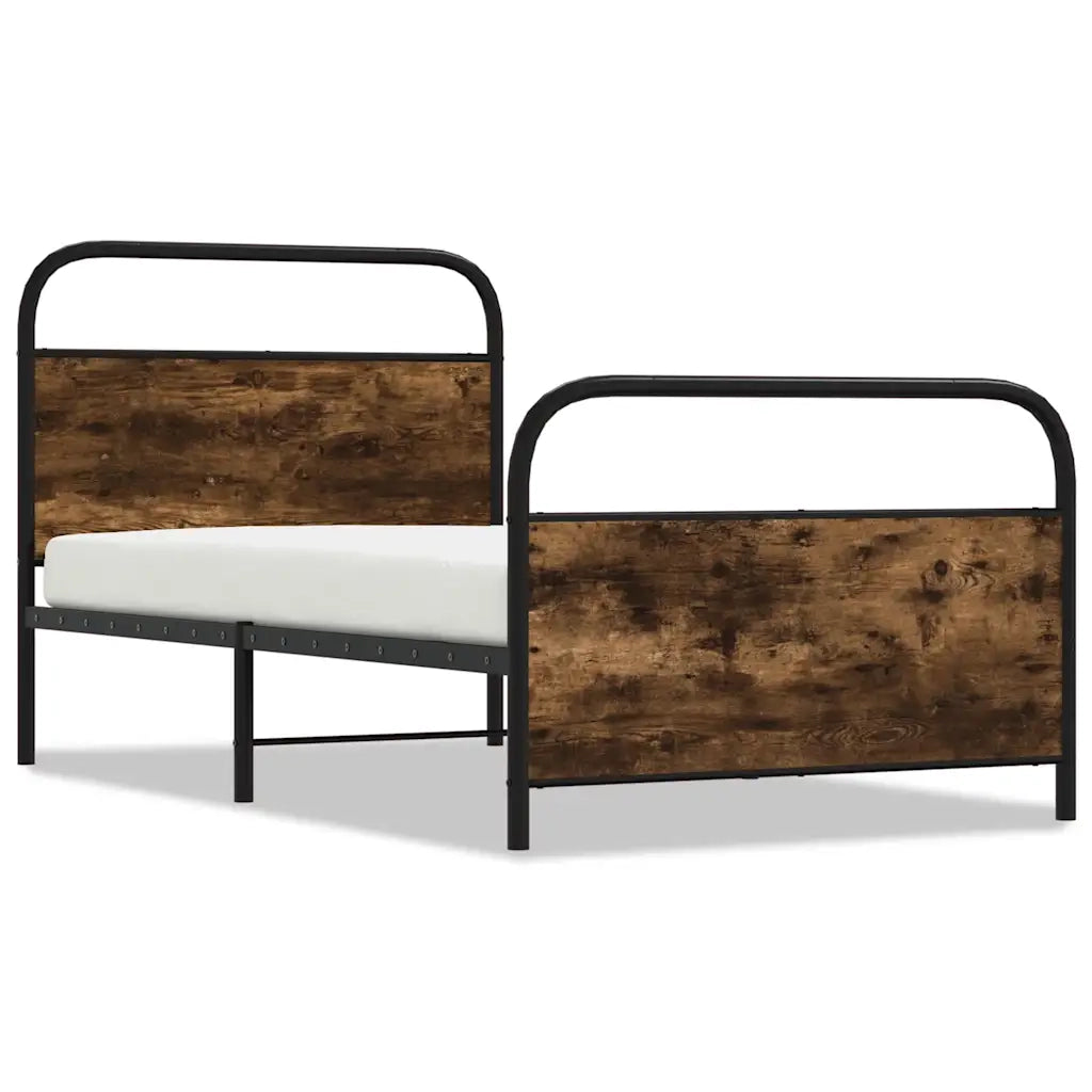 Letto singolo | Letto per adulti | Giroletto senza Materasso Rovere Fumo 90x200 cm in Truciolato