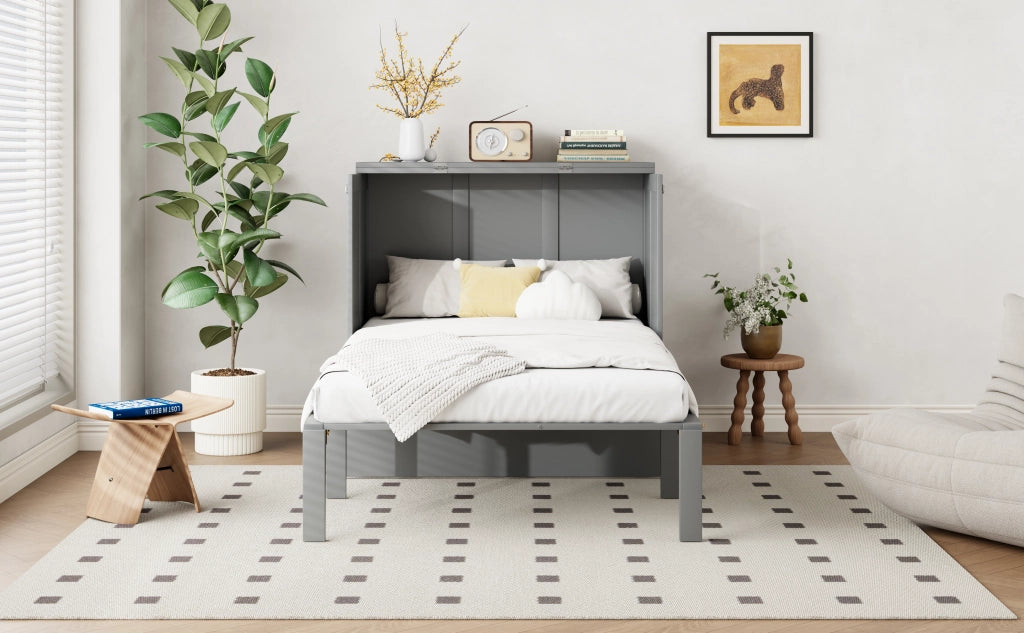 DESMIU Letto a Scomparsa 1 Posto con Vani Contenitivi, 90 × 200 cm e 205 × 96 × 101 cm, senza materasso