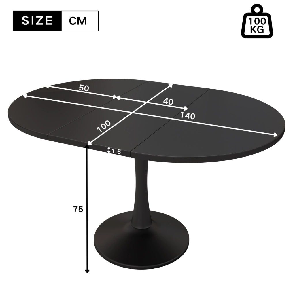 Tavolo da pranzo ovale allungabile in MDF nero; design moderno per cucina e soggiorno