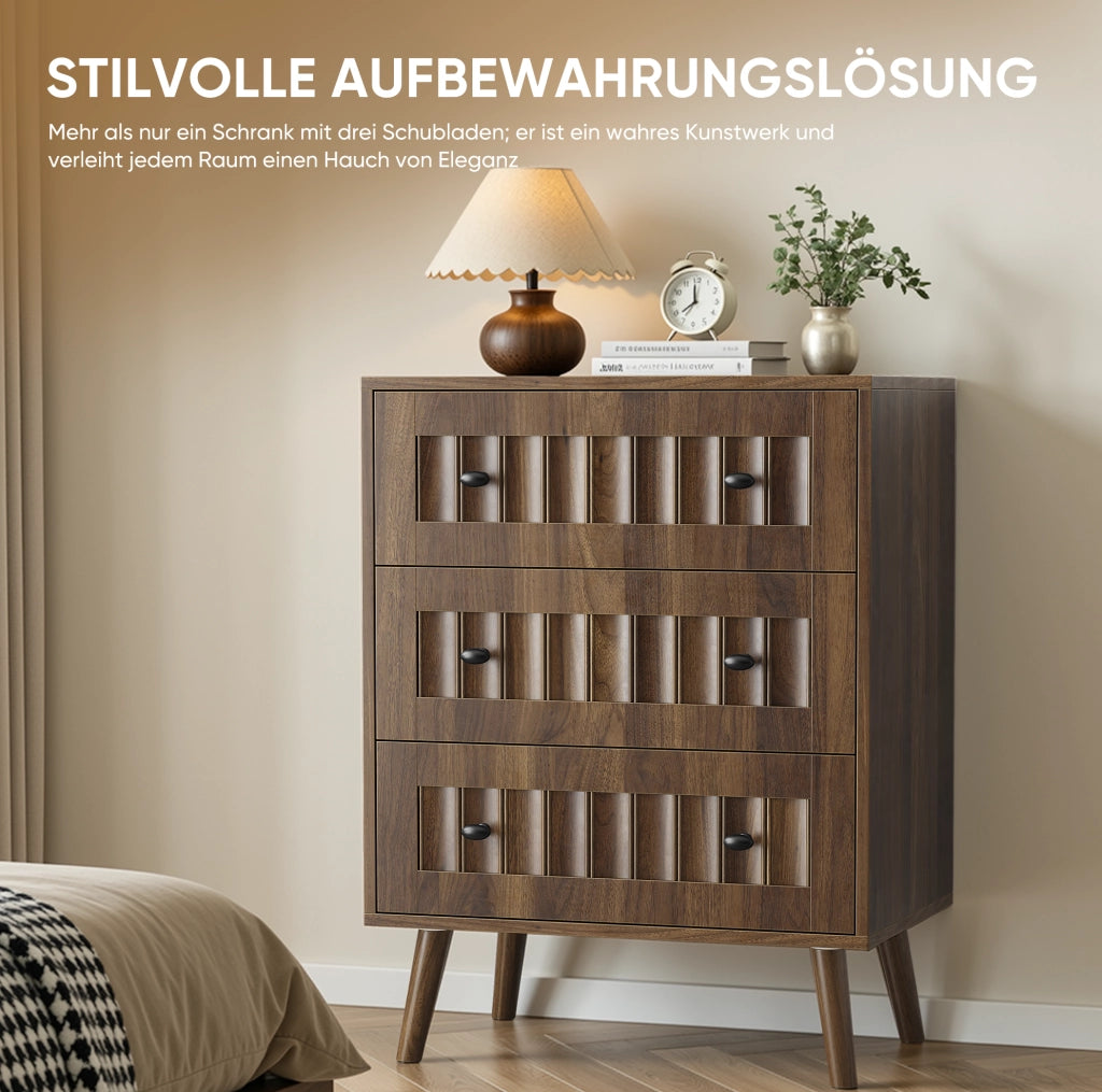 Cassettiera in MDF color noce con 3 cassetti
