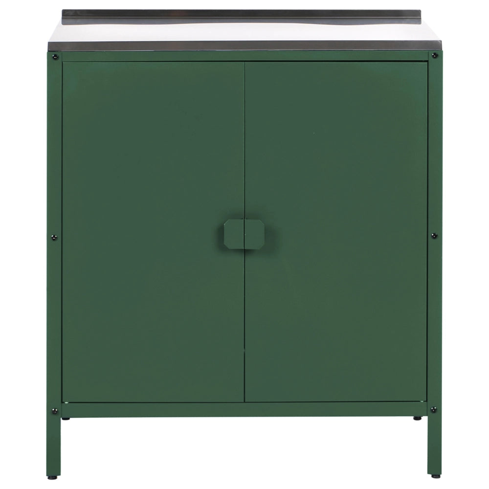 Armadietto da giardino in acciaio inox di colore verde con 2 ante giardino cucina esterno