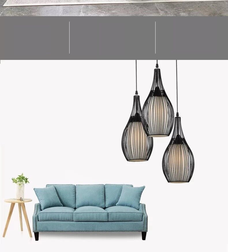 Lampadario da Soffitto a Sospensione Regolabile Design Moderno per Lampadina E27 Bianco Freddo Nero
