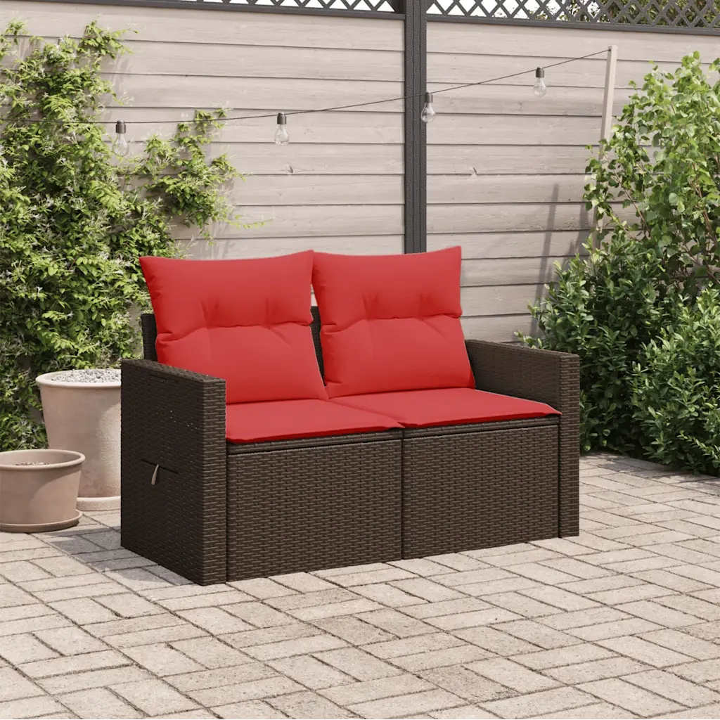 vidaXL Divano da giardino con cuscini a 2 posti marrone in polyrattan