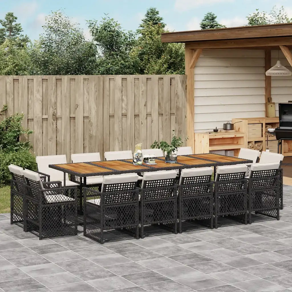 vidaXL Set da Pranzo da Giardino 15 pz con Cuscini Nero in Polyrattan