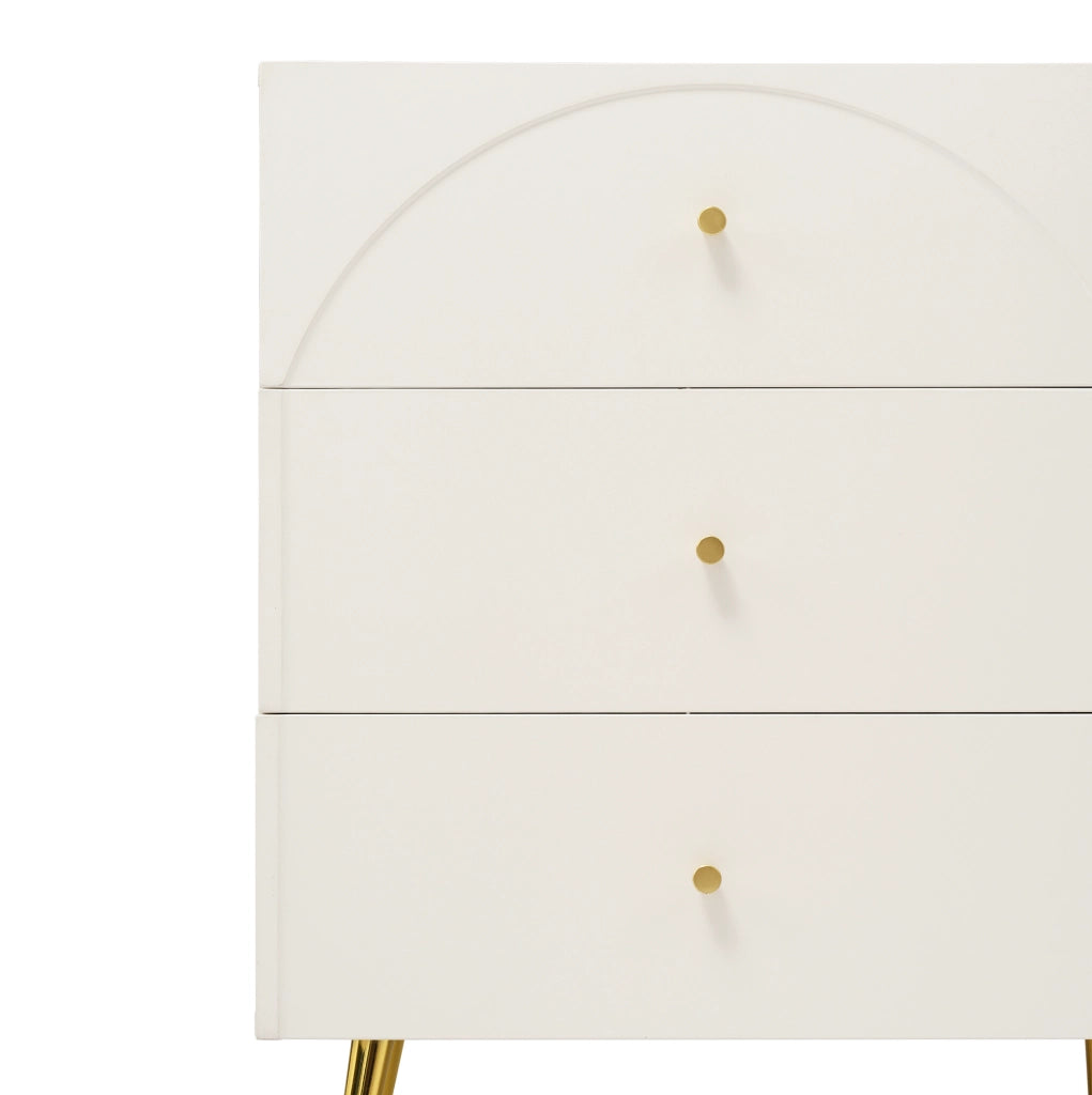 Cassettiera 120x40x85 cm con 6 cassetti; struttura in legno e metallo; crema-bianco