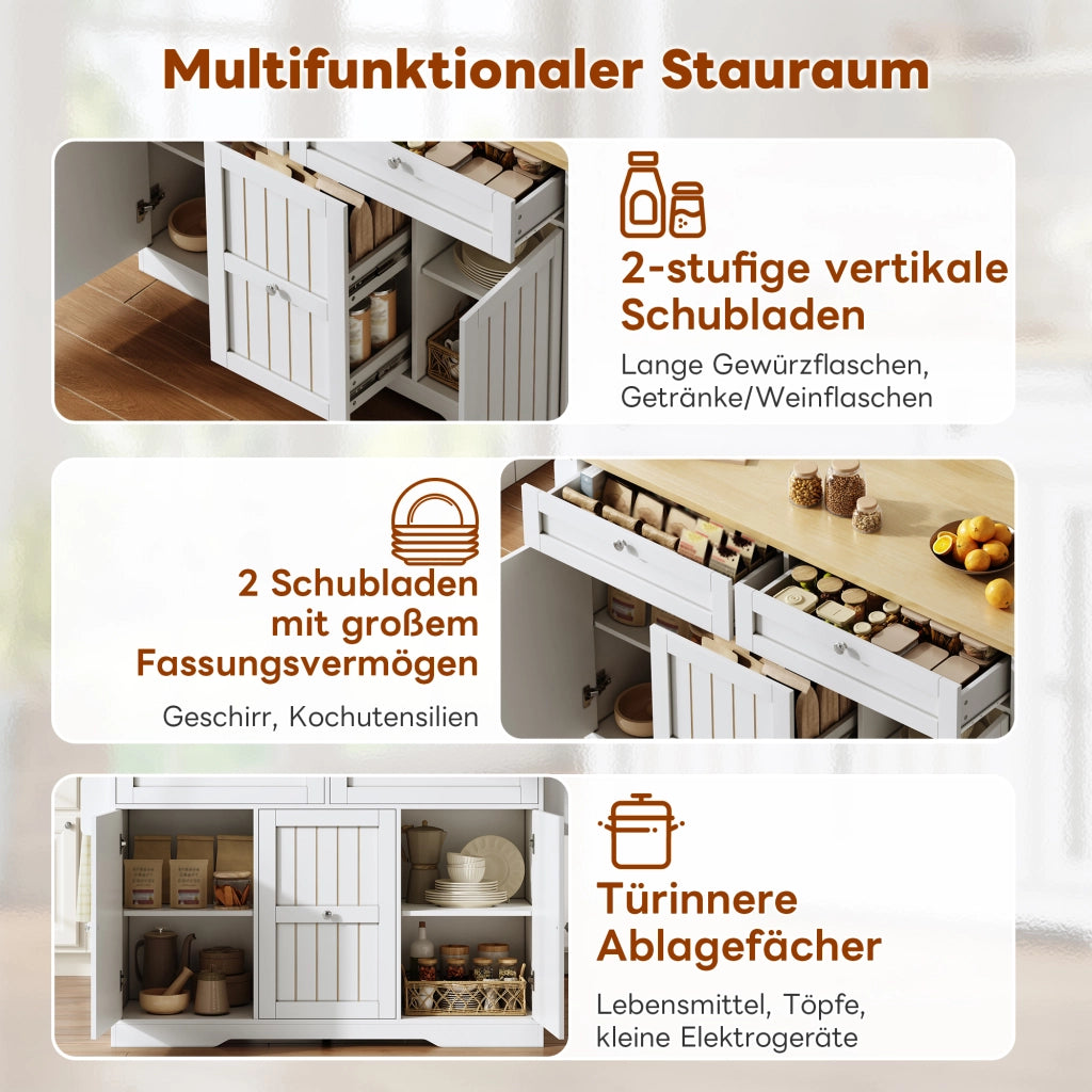 ISOLA DA CUCINA 120x45(70)x92 cm con piano ribaltabile, MDF, Natural/White
