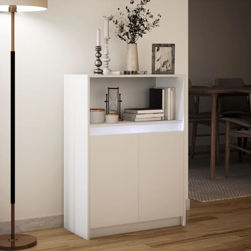 Credenza con LED Bianca 72x34x100 cm in Legno Multistrato