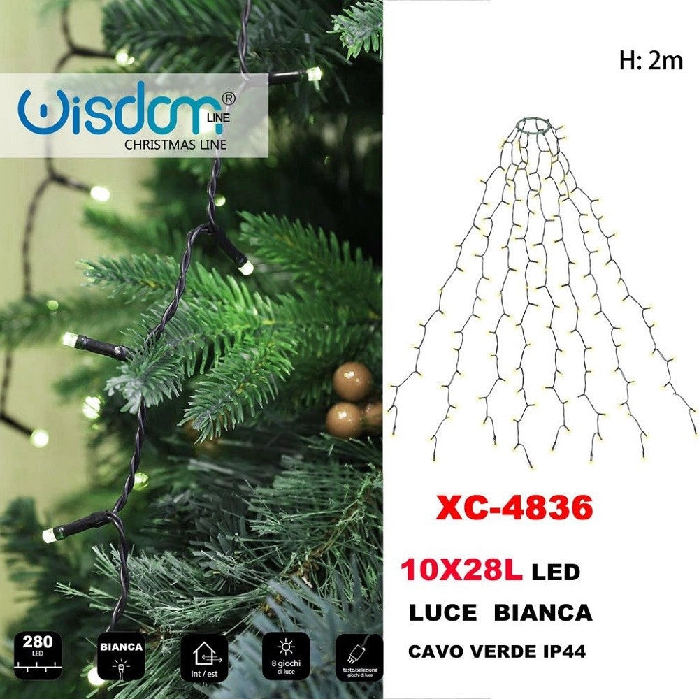 Trade Shop - Mantello Catena Luminosa 280 Led 10x28 Luci Ip44 Luce Bianca Cavo Verde Xc-4836 -