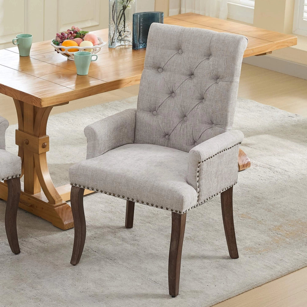 Sedia da pranzo, venduta singolarmente, tessuto chenille, gambe in legno massello, con braccioli, grigio chiaro