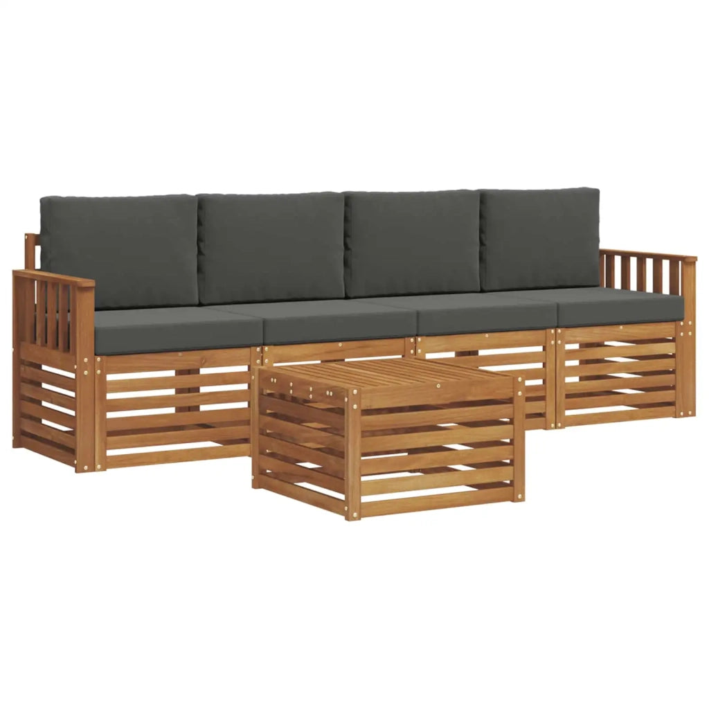 Set di divani da esterno con cuscino 5 pcs Naturale e Antracite