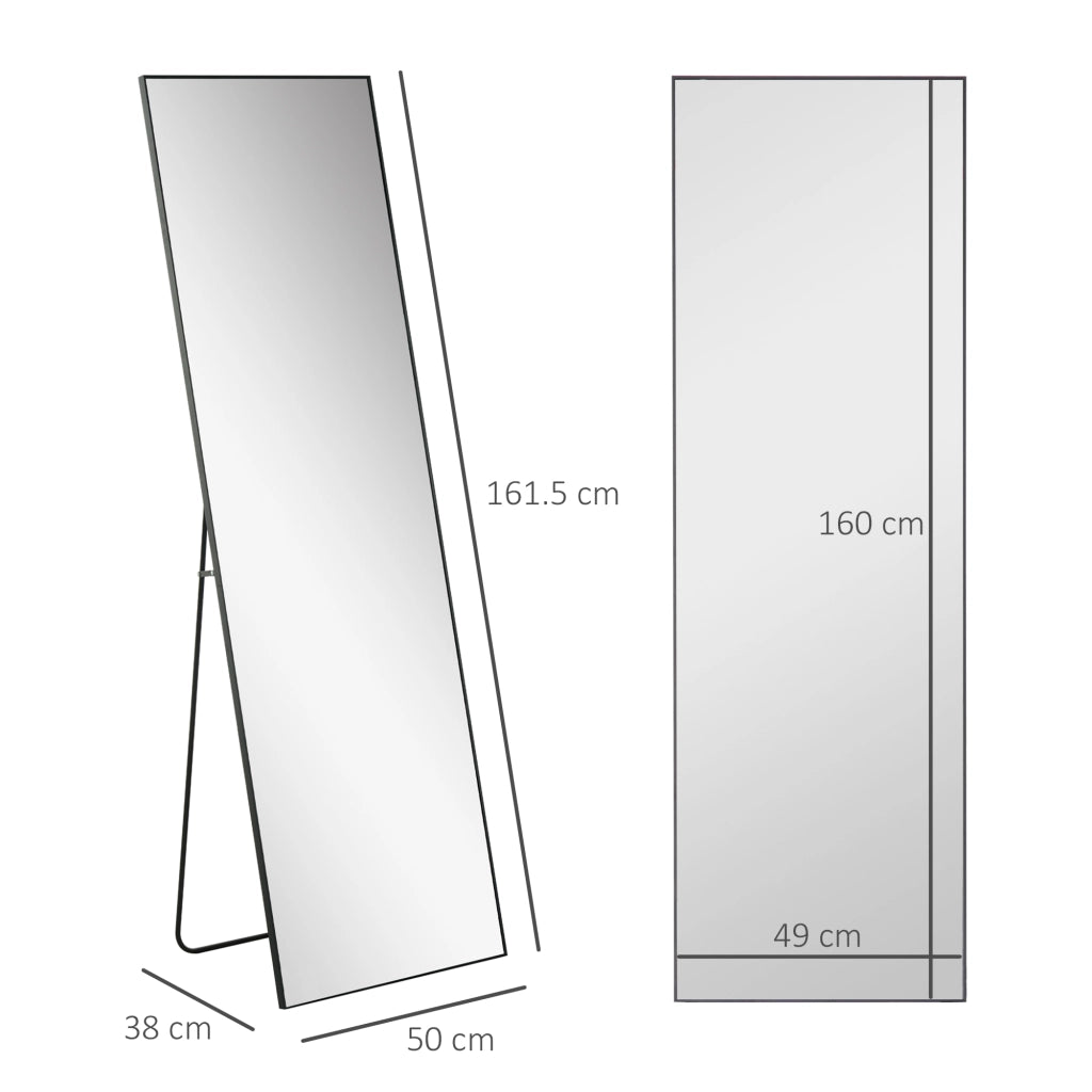 Specchio a Figura Intera da Terra o a Parete 50x2x161,5 cm in Metallo e Lega di Alluminio Nero