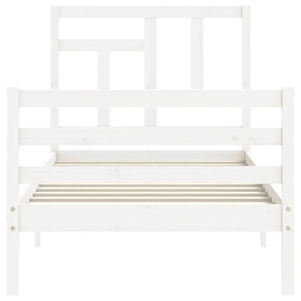 Giroletto con Testiera-Struttura Letto con testiera Bianco 90x200 cm in Legno Massello 634224