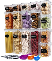 Set di preimballaggio con etichette, pennarelli e calibri, contenitori di conservazione con coperchio, BPA-free, ermetici, impermeabili, lavastoviglie resistenti, quantità: 16 pz.