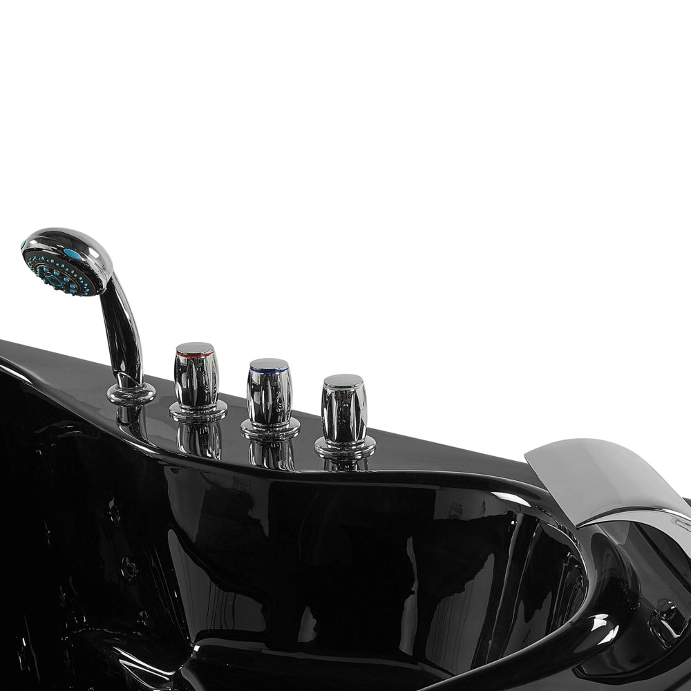 Vasca Idromassaggio Angolare Nero Sanitario Acrilico con Luci LED 10 Getti Massaggio 190 x 138 cm Stile Moderno