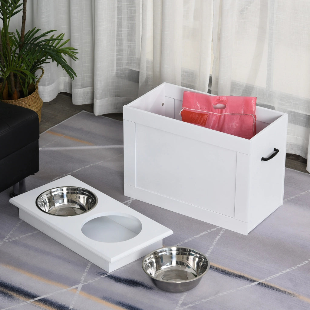 Ciotola Rialzata per Cani con Vano Portaoggetti ¨C Xylo ¨C 2x2000ml Acciaio Inox Bianco