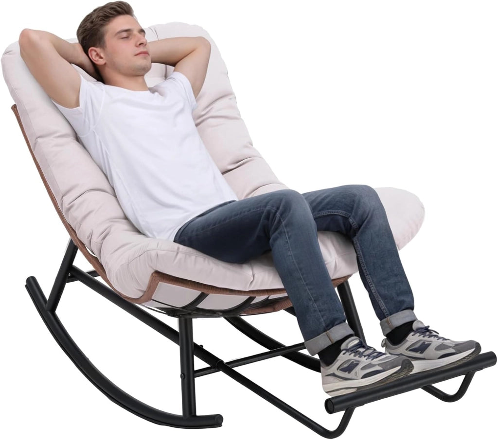 Sedia a dondolo grande con cuscino extra spesso, comoda seduta lounge per interni ed esterni, soggiorno, terrazza, giardino, veranda (blu)