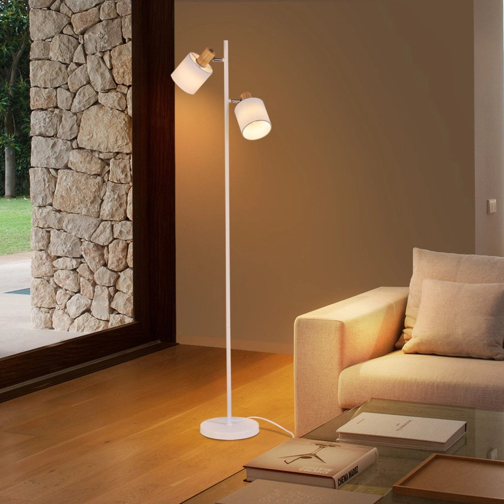 ZMH Lampada da terra 145cm 2 fiamme paralume tessuto bianco girevole per soggiorno camera letto