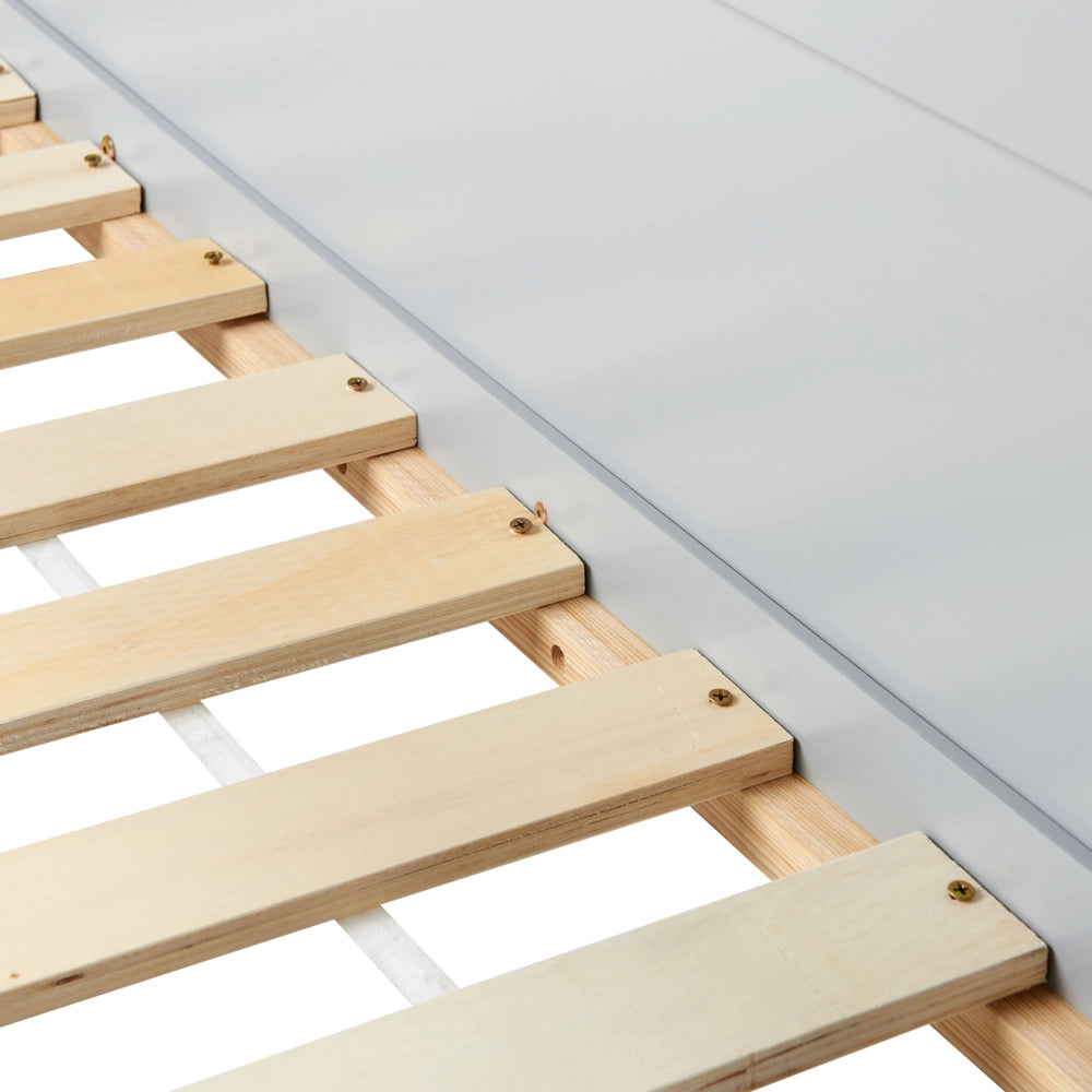 Letto a mezza altezza con rete a doghe 90 x 200 cm Struttura per bambini in legno di pino grigio