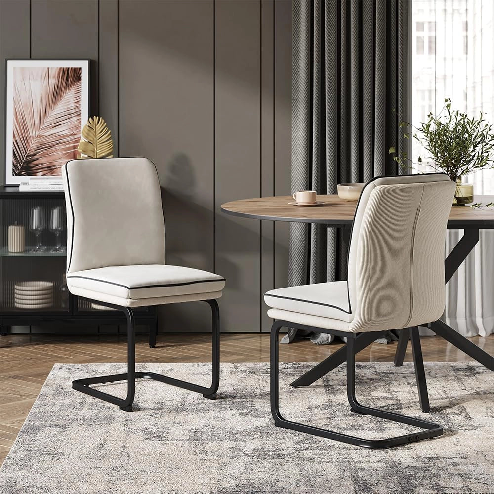 Sedia a sbalzo Eleganza, Beige, Set di 2, con struttura in metallo e piedini antiscivolo salva-pavimento