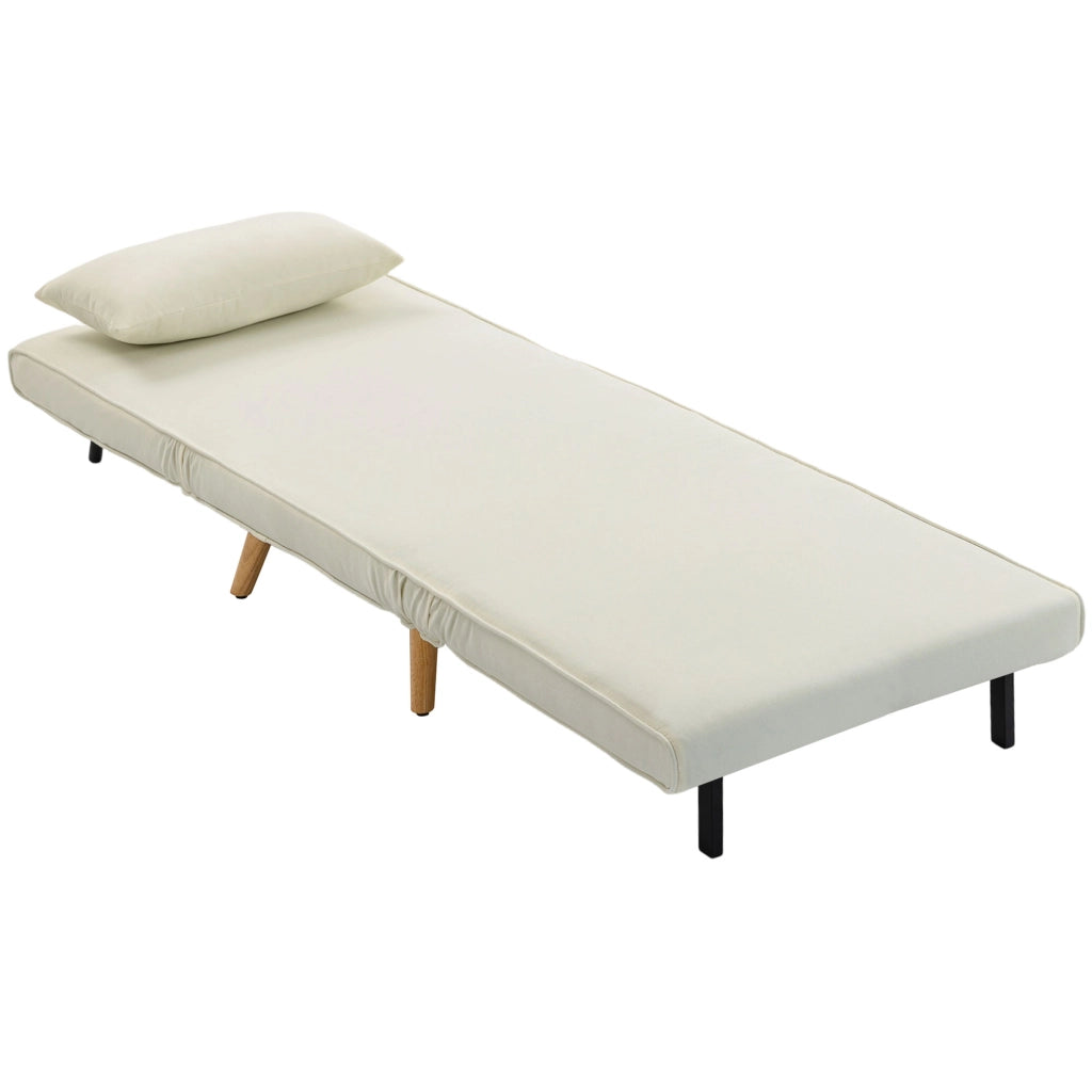 Poltrona letto singolo imbottita 3 in 1 ¨C zephmum ¨C tessuto crema con cuscino