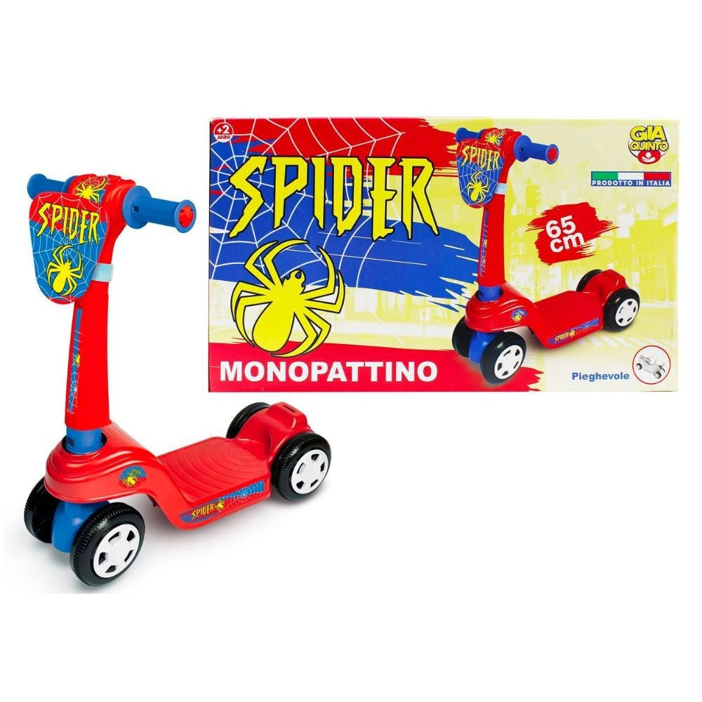 Trade Shop - Monopattino Per Bambini A 4 Ruote Pieghevole Tema Spider Made In Italy Età 2+ -