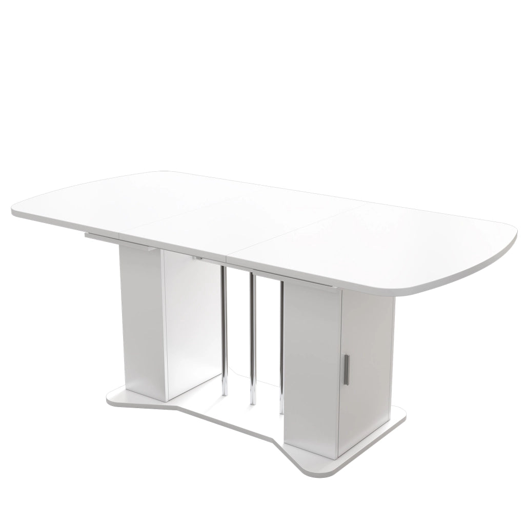 Tavolo da pranzo allungabile 120/160x80 cm con vano contenitore; MDF bianco