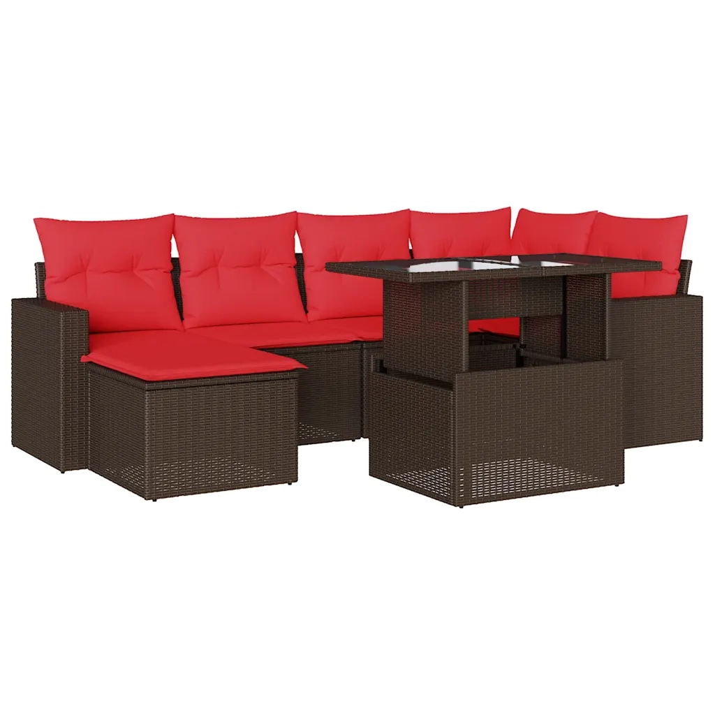 Set Divani da Giardino 7 pz con Cuscini Marrone in Polyrattan 3267424
