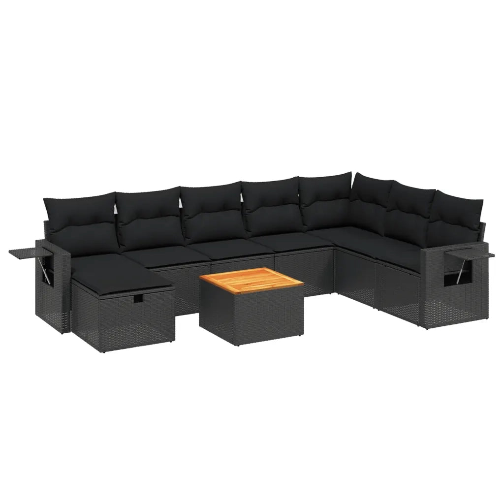 vidaXL Set Divani da Giardino 9 pz con Cuscini Nero in Polyrattan