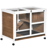 Gabbia per conigli in legno massello a 2 piani con ruote ¨C zephmum ¨C 91.5x53.3x73 cm marrone